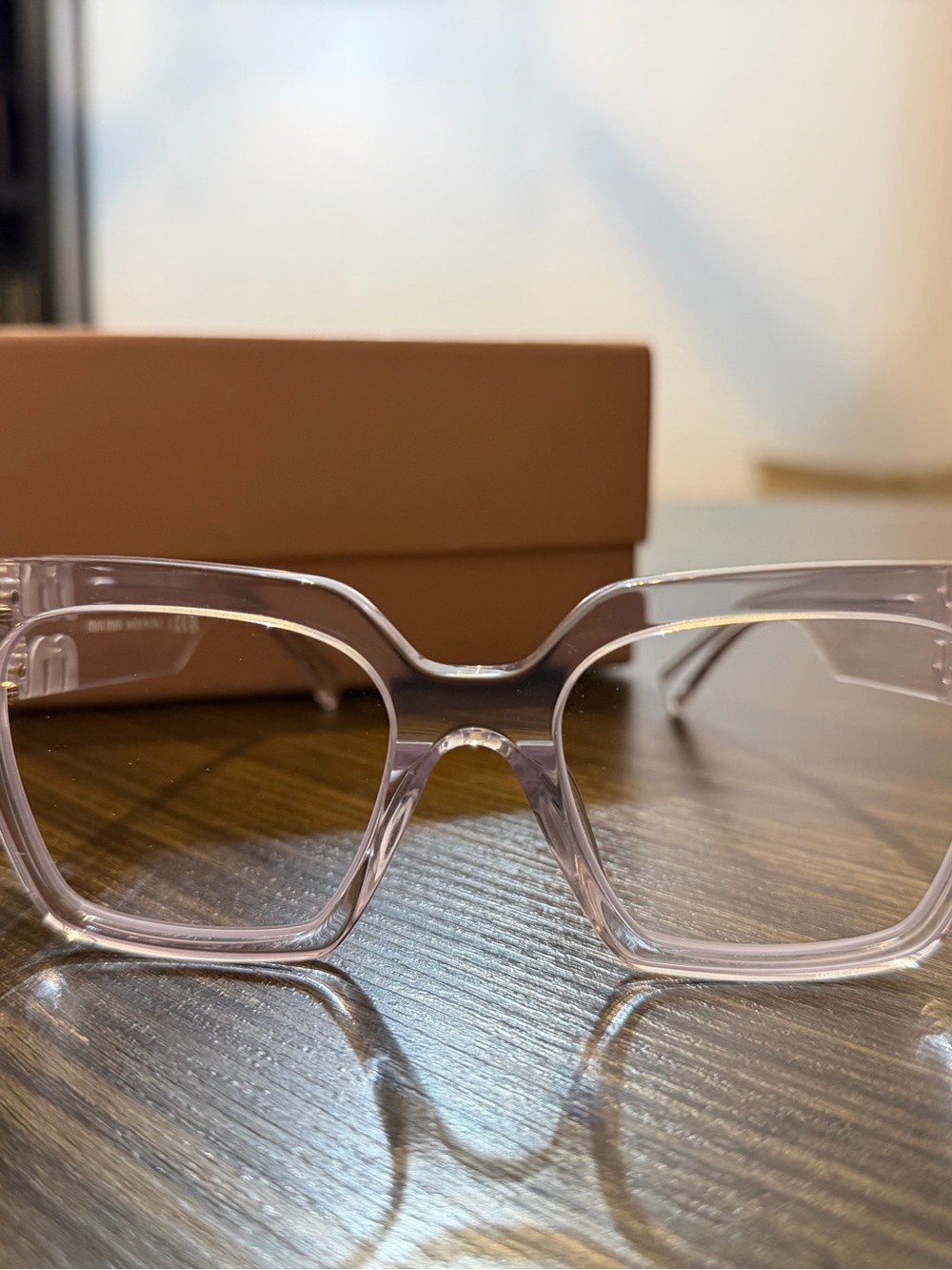 Miu Miu Clear Square Glasses Frames with Gold Logo Temples - Picture 5 of 5
